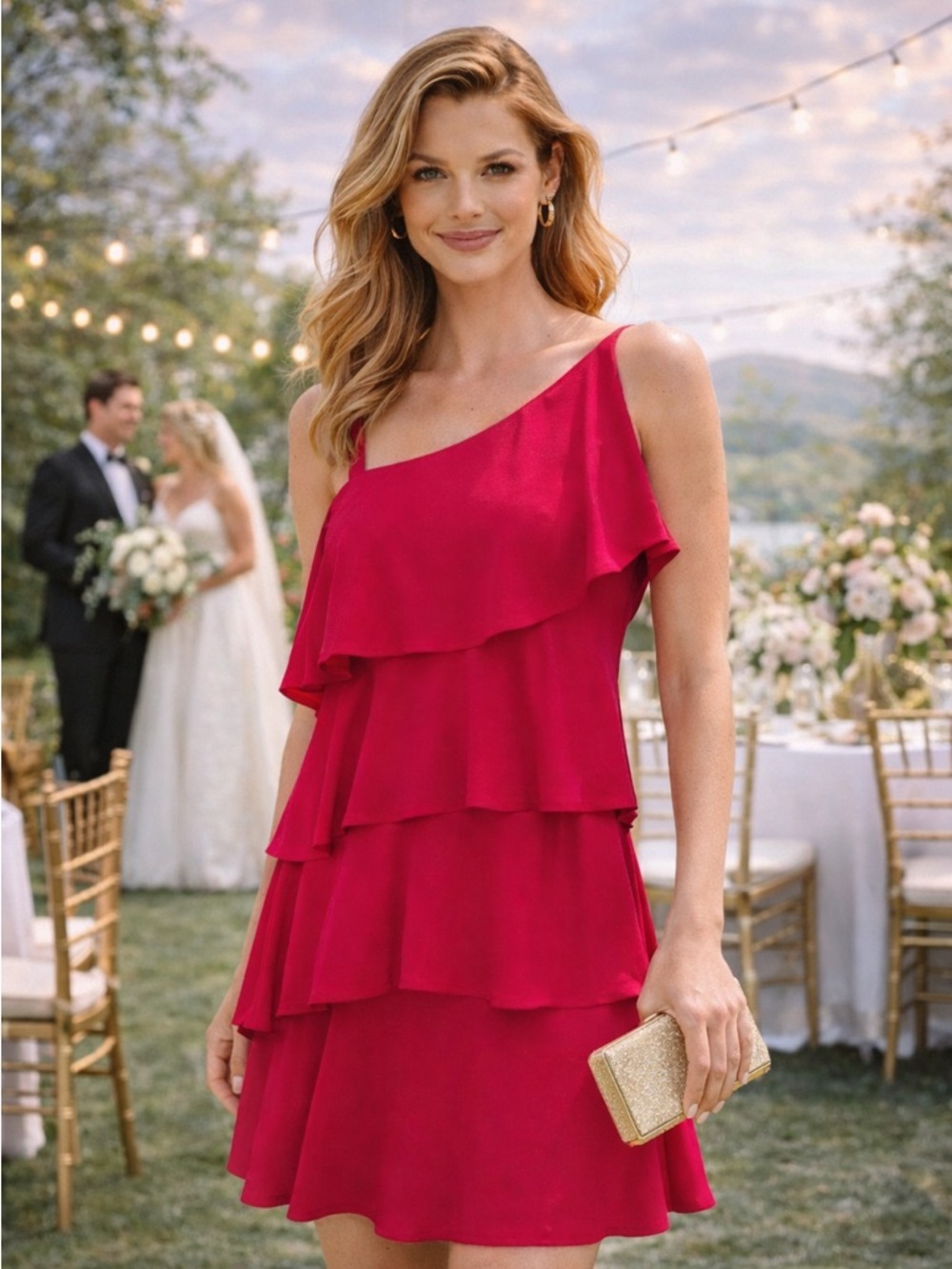 🔥Laundry by Design Hot Pink Ruffle One Shoulder Dress 💕 Wedding Guest Party Mini